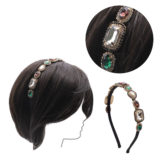 VIAHERMADA Headband in Black Grosgrain with Multicolor Crystals and Gems
