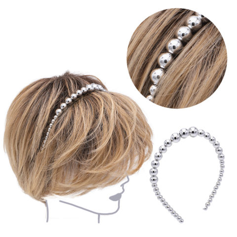VIAHERMADA  Metallic Silver Pearls Hairband
