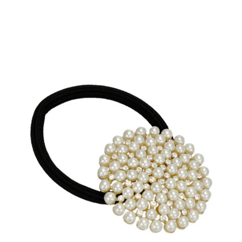 VIAHERMADA Round Hair Tie with Pearls and Rhinestones