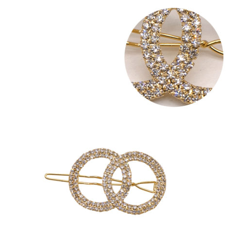 VIAHERMADA Gold Circles Hair Clip with Rhinestones
