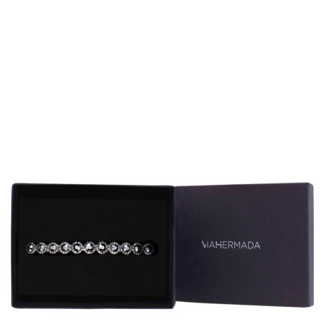 VIAHERMADA Matic Hair Clip with Black Rhinestone Flowers