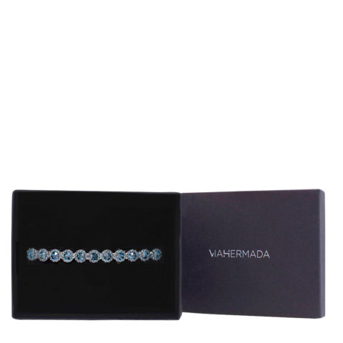 VIAHERMADA Matic Hair Clip with Blue Rhinestone Flowers