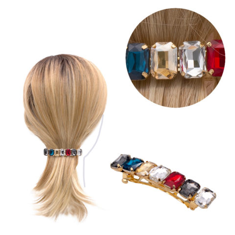 VIAHERMADA Gold Metal Hair Clip with  Rhinestones  7.5cm