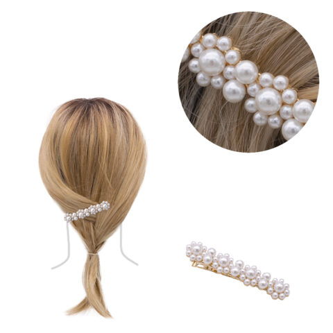 VIAHERMADA Golden Hair Clip with Beads 6.8x1.1 cm
