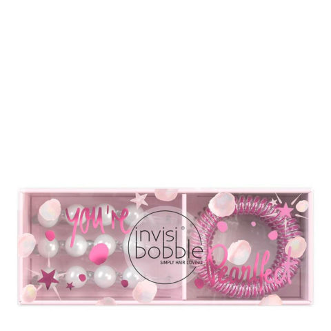 Invisibobble Sparks Flying Duo - kit with pink spiral elastic and beaded hairpin