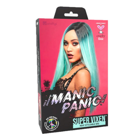 Manic Panic Sea Nymph Super Vixen Wig - pastel mint green wig with black root