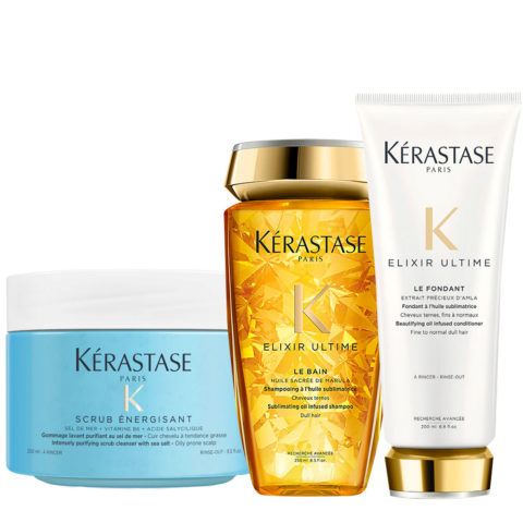 Kerastase Scrub Energisant 250ml Elixir Ultime Le Bain 250ml Le Fondant 200ml