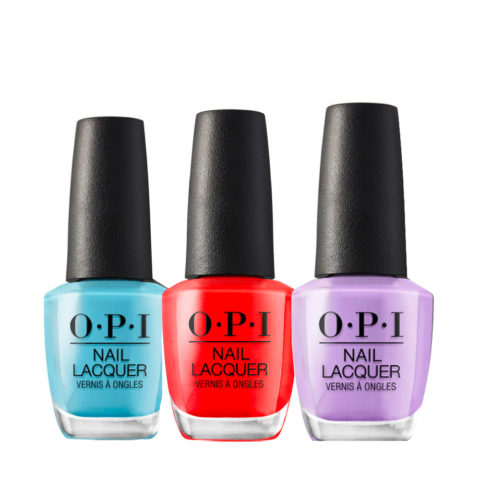 OPI Nail Lacquer Nail Polish Set Marine Water + Red Orange + Light Purple