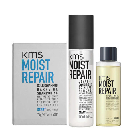 KMS Moist Repair Solid Shampoo Bar 75gr Leave-In Conditioner 150ml Hydrating Oil 100ml