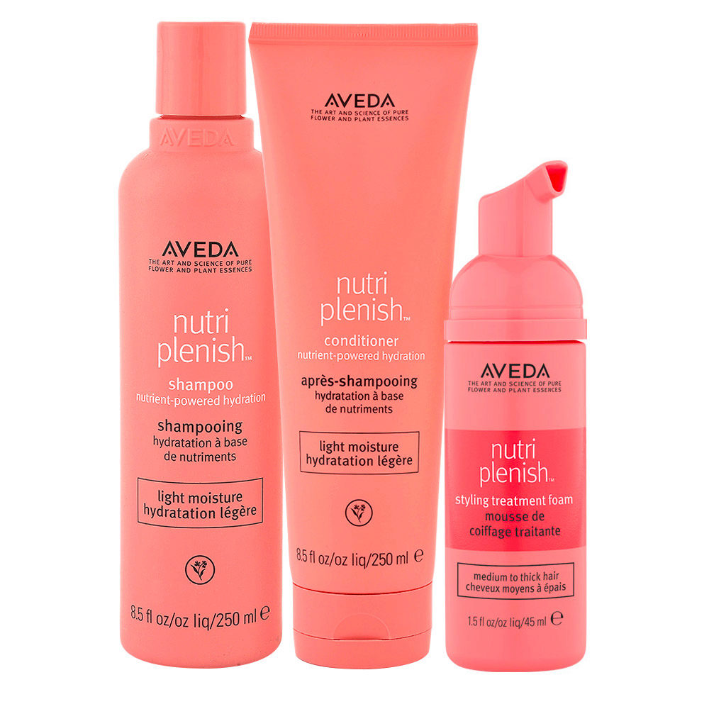 Aveda Nutri Plenish Light Moisture Shampoo 250ml Conditioner 250ml Styling Treatment Foam 200ml