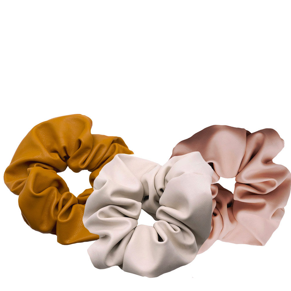 VIAHERMADA Set of 3 Ecoleather Scrunchy Ochre + Antique Pink + Cream