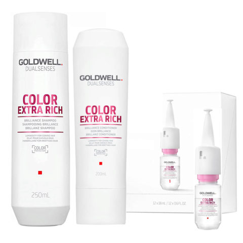Goldwell Dualsenses Color Extra Rich Brilliance Shampoo 250ml Conditioner 200ml Serum 12x18ml thick and coloured hair