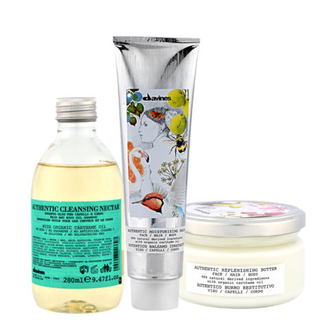 Davines Authentic Cleansing Nectar 280ml Moisture balm 150ml Replenishing butter 200ml