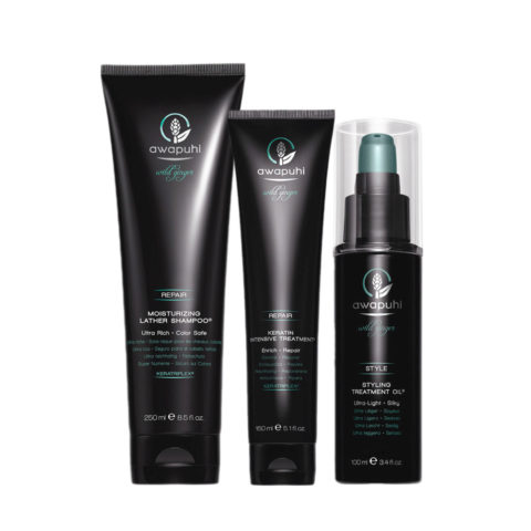 Awapuhi Wild Ginger Moisturizing Lather Shampoo 250ml Keratin Intensive Treatment 150ml Oil 100ml