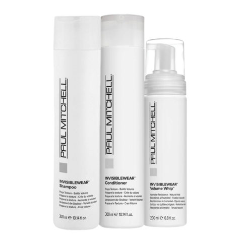 Paul Mitchell Invisiblewear Shampoo 300ml Conditioner 300ml Volume Whip 200ml