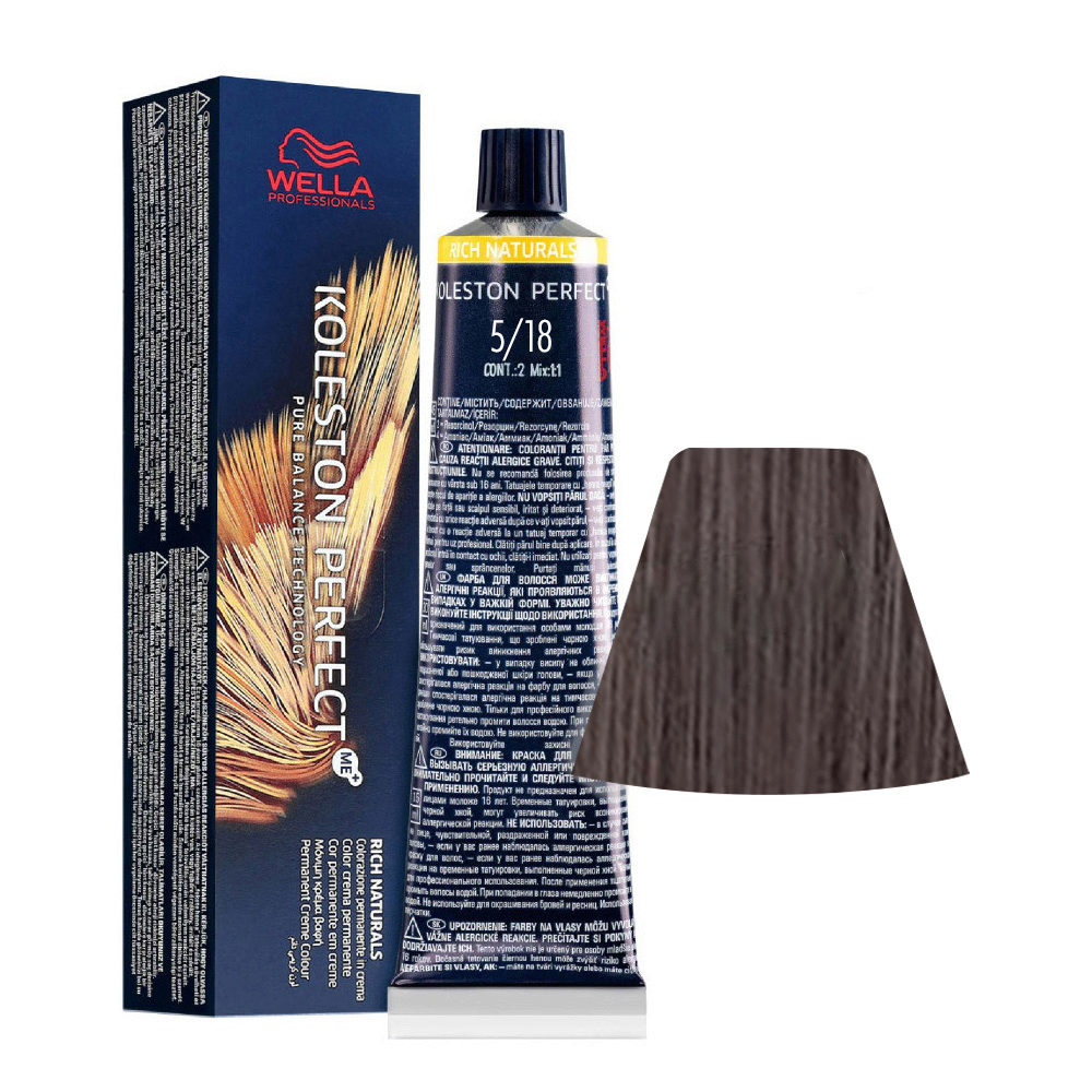 Wella Koleston Perfect Me+ Rich Naturals 5/18 Light Ash Pearl Brown 60ml - permanent colouring