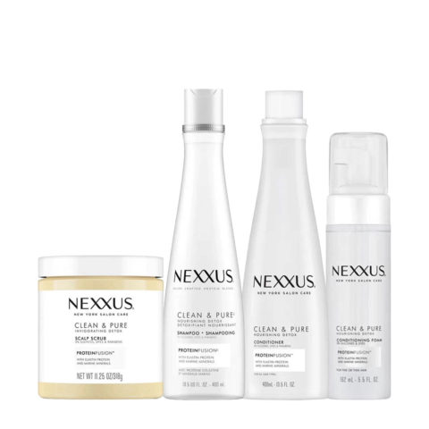 Nexxus Clean & Pure Exfoliating Scrub 250ml Shampoo 400ml Conditioner 400ml Oil 100ml