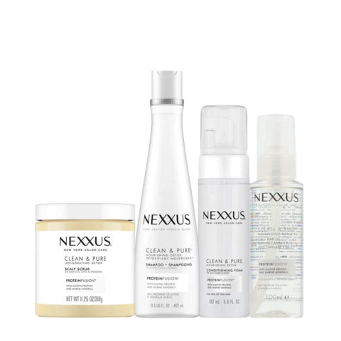 Nexxus Clean & Pure Exfoliating Scrub 250ml Shampoo 400ml Conditioner Foam 150ml Oil 100ml