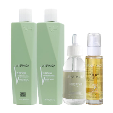 VIAHERMADA Purifyng Peeling 250ml Shampoo 250ml Lotion 125ml Silky Oil 50ml