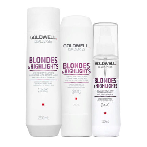 Goldwell Dualsenses Blonde & Highlights Anti-Yellow Shampoo 250ml Conditioner 200ml Brilliance Serum Spray 150ml