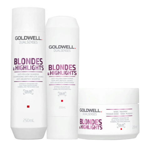 Goldwell Dualsenses Blonde & Highlights Anti-Yellow Shampoo 250ml Conditioner 200ml 60Sec Treatment 200ml
