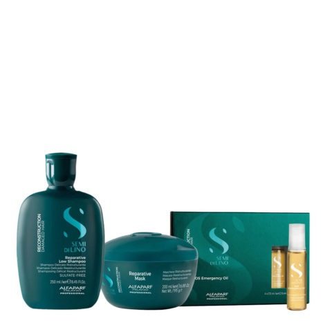 Alfaparf Milano Reconstruction Reparative Low Shampoo 250ml Mask 200ml Sos Emergency Oil 6x13ml