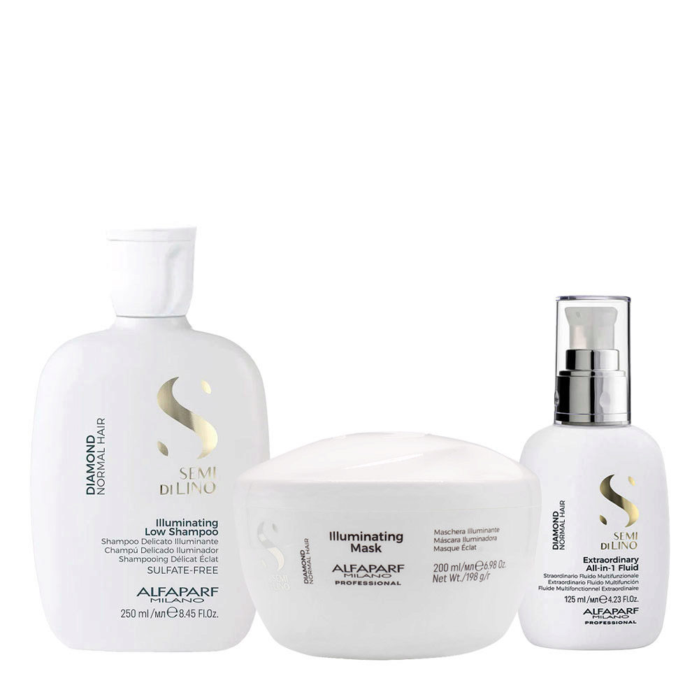 Alfaparf Milano Semi Di Lino Diamond Shampoo 250ml Illuminating Mask 200ml All-In-1 Fluid 125ml