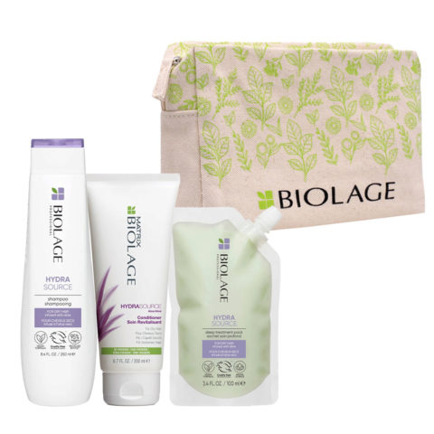 Biolage Hydrasource Shampoo 250ml Conditioner 200ml Treatment 100ml + Pochette Summer FREE