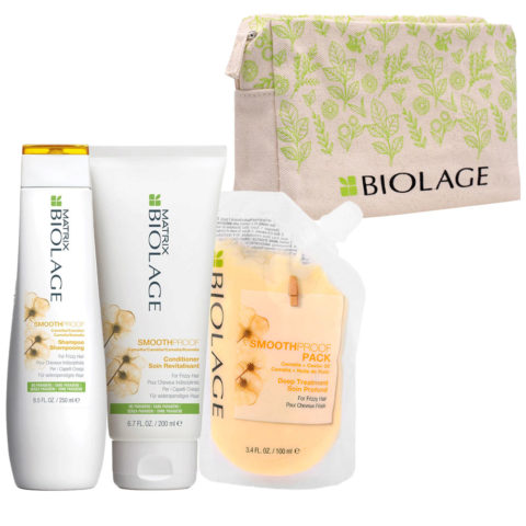 Biolage Smoothproof Shampoo 250ml Conditioner 200ml Treatment 100ml + Pochette Summer FREE