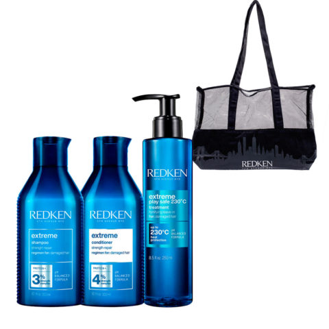 Redken Extreme Shampoo 300ml Conditioner 300ml Extreme Play Safe 250ml + Free Shopper Bag