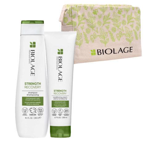 Biolage Strength Recovery Shampoo 250ml Conditioner 200ml + Pochette Summer FREE