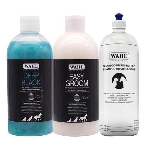 Wahl Pro Pet Deep Black Shampoo 500ml Easy Groom Conditioner 500ml Shampoo Mixing Bottle