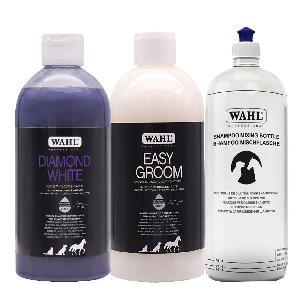 Wahl Pro Pet Diamond White Shampoo 500ml Groom Conditioner 500ml Shampoo Mixing Bottle