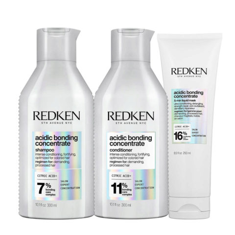 Redken Acidic Bonding Concentrate Shampoo 300ml Conditioner 300ml 5-Min Liquid Mask 250ml