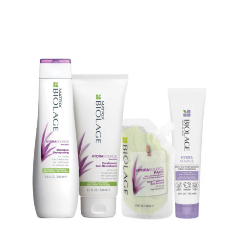 Biolage Hydrasource Shampoo 250ml Conditioner 200ml Treatment 100ml Blowdry Shaping Lotion 150ml