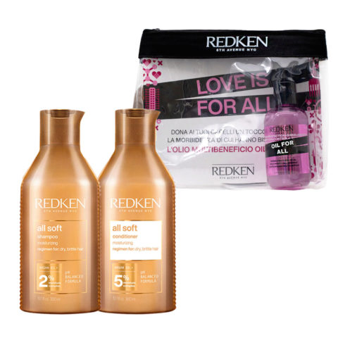 Redken All Soft Shampoo 300ml Conditioner 300ml + Pochette Oil For All Free