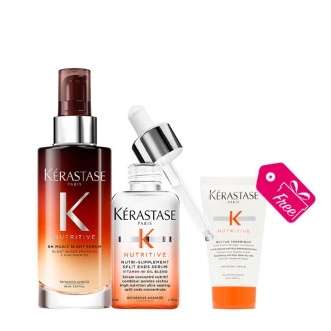 Kerastase Nutritive 8h Magic Night Serum 90ml Nutri-Supplement Split Ends Serum 50ml + Free Nectar Thermique 50ml