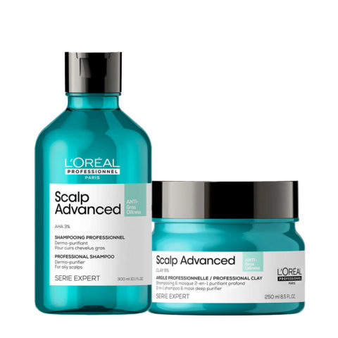 L'Oreal Professionnel Paris Scalp Advanced Anti-Oiliness Shampoo 300ml 2in1 Deep Purifier Clay 250ml