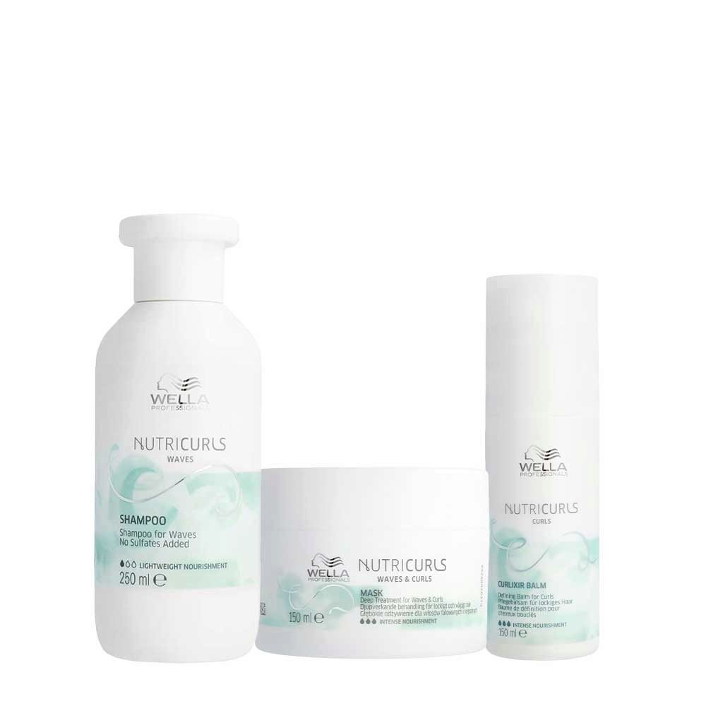 Wella Nutricurls Micellar Shampoo 250ml Waves & Curls Mask 150ml Curlixir Balm 150ml