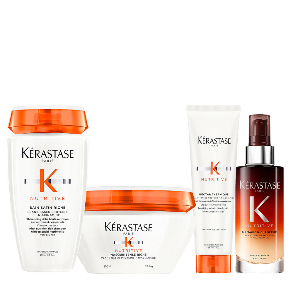 Kerastase Nutritive Bain Satin Riche 250ml  Masque Intense Riche 200ml Nectar Thermique 150ml  8h Magic Night Serum 90ml