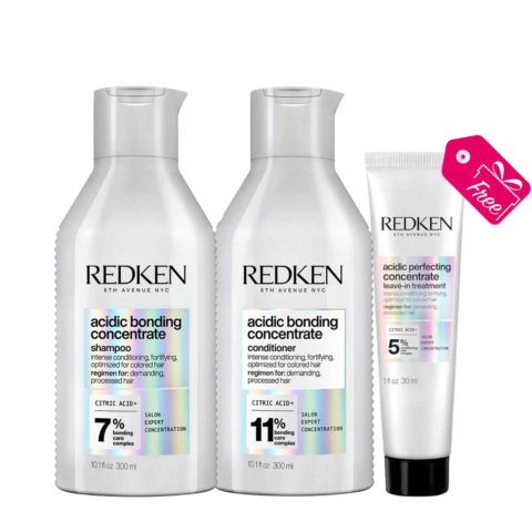 Redken Acidic Bonding Concentrate Shampoo 300ml Conditioner 300ml + FREE Leave - in 30ml