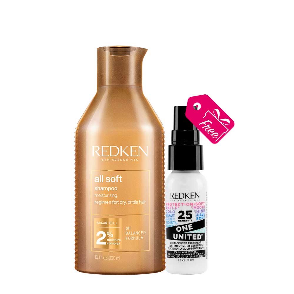 Redken All Soft Shampoo 300ml + FREE One United All In One Spray 30ml