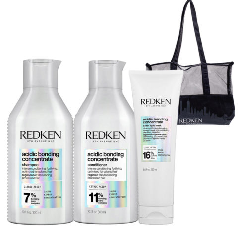 Redken Acidic Bonding Concentrate Shampoo 300ml Conditioner 300ml 5-Min Liquid Mask 250ml + Free Shopper