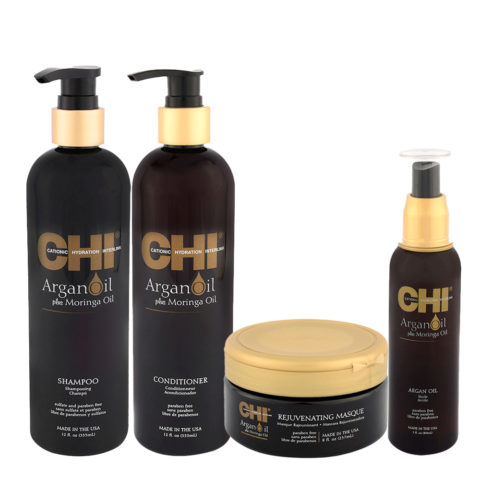 CHI Argan Oil Plus Moringa Oil Shampoo 355ml Conditioner 355ml Rejuvenating Masque 237ml Oil Leave-In Treatment 89ml