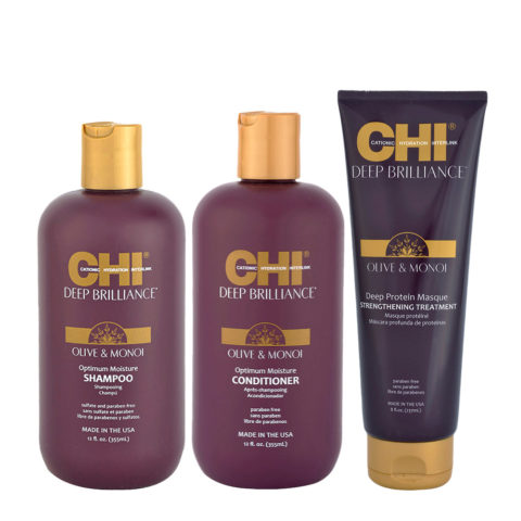 CHI Deep Brilliance Olive & Monoi Optimum Moisture Shampoo 355ml Conditioner 355ml Masque 237ml