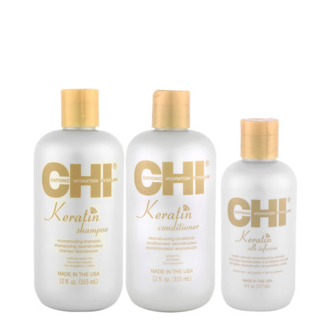 CHI Keratin Shampoo 355ml Conditioner 355ml Silk Infusion 177ml