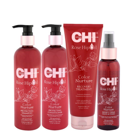 CHI Rose Hip Oil Protecting Shampoo 340ml Conditioner 340ml Recovery Treatment 237ml Repair&Shine Leave In Tonic 118ml