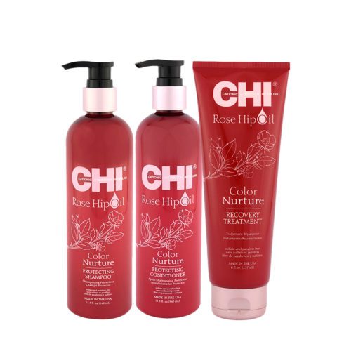 CHI Rose Hip Oil Protecting Shampoo 340ml Conditioner 340ml Recovery Treatment 237ml
