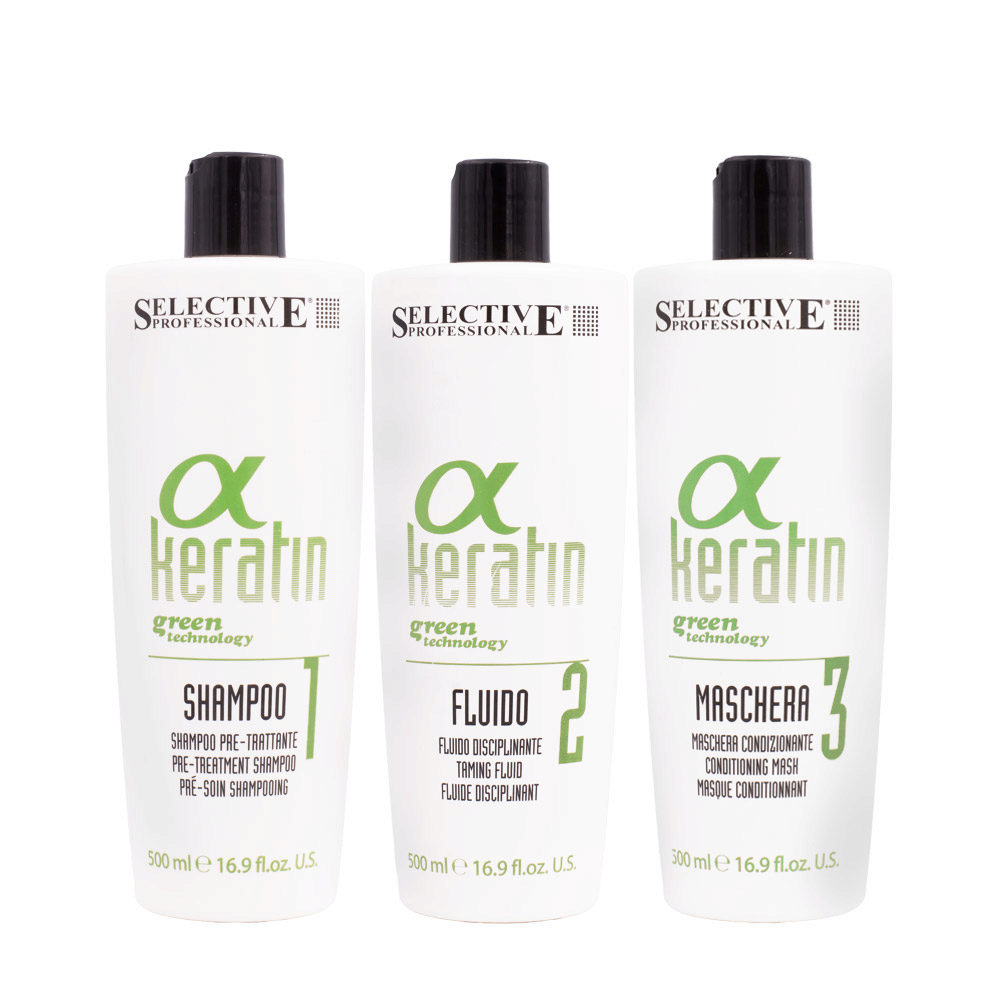 Selective Professional α Keratin Pre-Treatment 500ml Fluido Disciplinante 500ml Maschera Condizionante 500ml