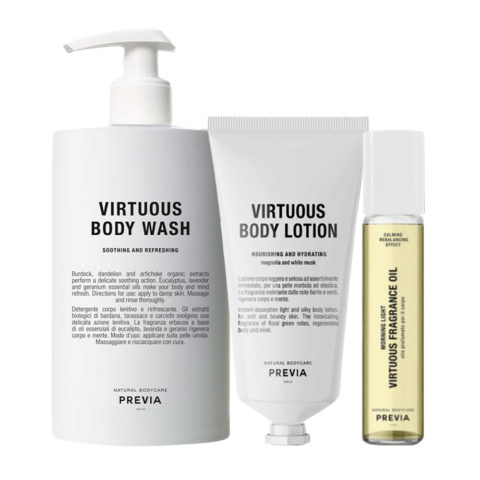 Previa Virtuous Body Wash 500ml Body Lotion 100ml Fragrance Oil 15ml